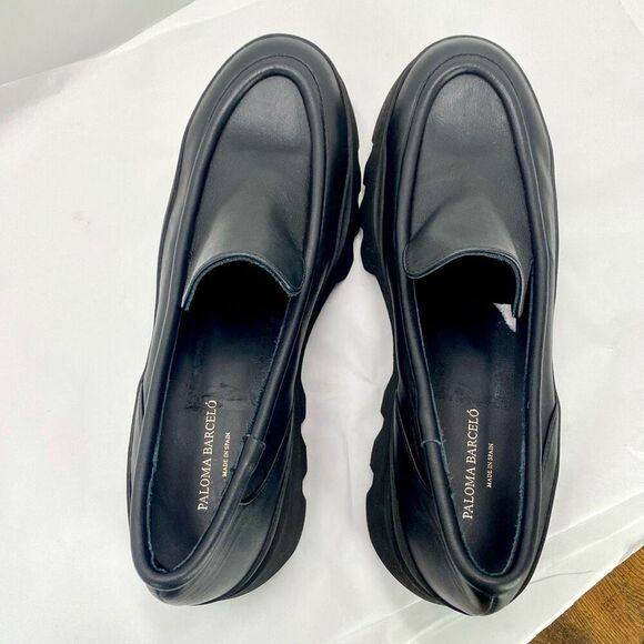 Paloma Barcelo Womens 10.5 Shoes Loafers Black Leather Platform Chunky Lug Sole - Picture 6 of 13